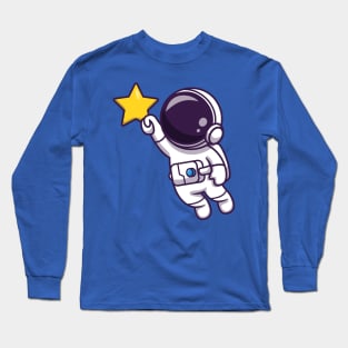 Astronaut Flying And Holding Star Cartoon Long Sleeve T-Shirt